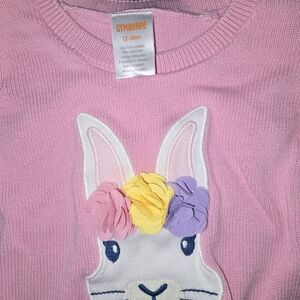 Gymboree Pink Bunny Appliqué Sweater Top with Floral Accents
